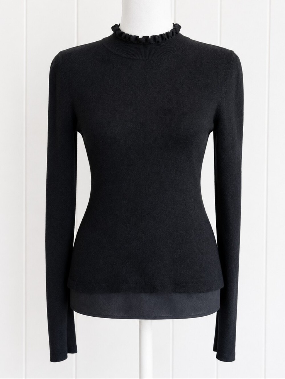 Rebecca Taylor Medium Ruffle Edge Black Turtleneck Long Sleeve